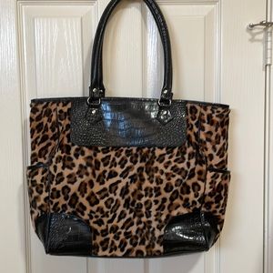 Leopard print fall for zippered faux croc tote bag
